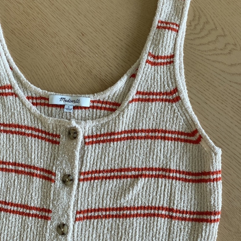 Madewell Ribbed Button-Front Striped Tank Top | Cream & Red | Size S